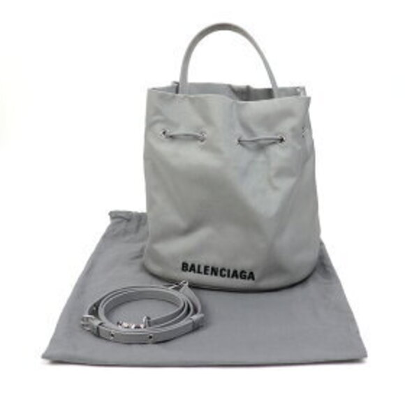 Balenciaga Wheel Drawstring Bucket Bag Gray Nylon Top Handle Crossbody - Picture 13 of 14